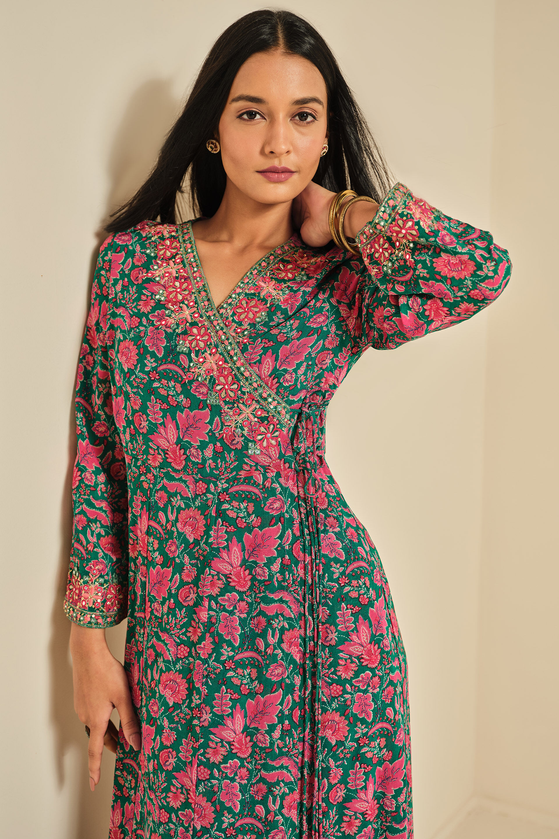 Phool Patti Kurta Set, Teal, image 5